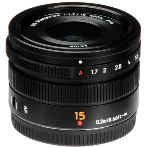 Panasonic Lumix G Objetivo Leica DG Summilux, 15 mm, f1.7 ASPH., Profesional sin Espejo Micro Cuatro Tercios, h-x015 (EE. UU.), Color Negro