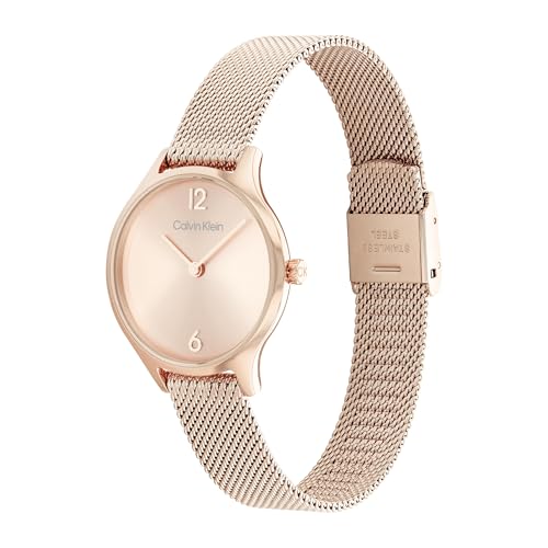 Calvin Klein Reloj Analógico de Cuarzo para Mujer Colección Timeless 28MM con Correa de Malla de Acero Inoxidable de Oro Rosa - 25200059