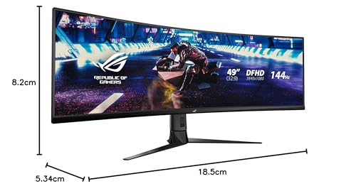 ASUS ROG Strix XG49VQ, Monitor Gaming Ultrapanorámico Curvo (3840 X 1080P, 144 Hz,usb 3.0 Freesync 2 HDR, Displayhdr 400, 125% sRGB, Dci-P3. 90%, Shadow Boost), 49", Negro