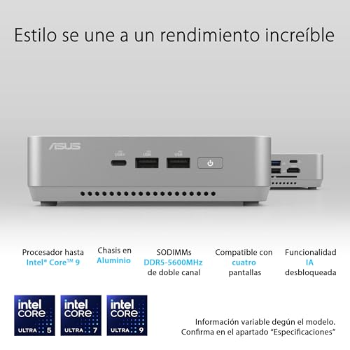 ASUS NUC 14 Pro+ - Ordenador de sobremesa (Intel Core Ultra 7 155H, Intel ARC Graphics, 32GB RAM DDR5, 1TB SSD, Windows 11 Home, no Incluye Cable de alimentación)