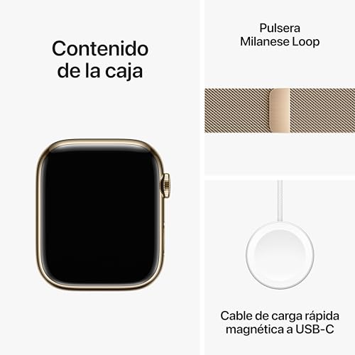 Apple Watch Series 9 (GPS + Cellular) - Caja de Acero Inoxidable en Oro de 45 mm - Pulsera Milanese Loop en Oro
