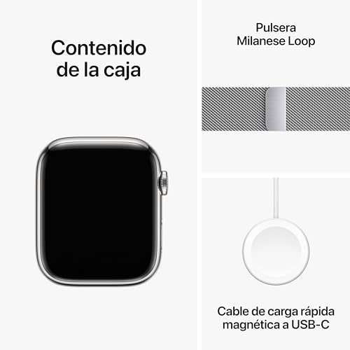 Apple Watch Series 9 (GPS + Cellular) - Caja de Acero Inoxidable en Plata de 45 mm - Pulsera Milanese Loop en Plata