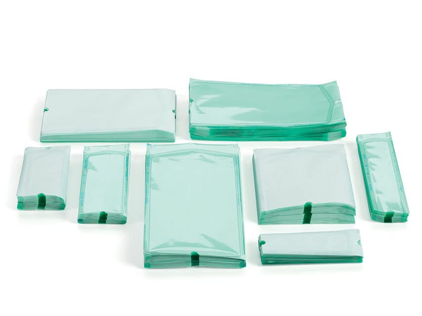 Eline-Bolsas Autoadhesivas para Esterilización por Vapor o ETO, en Papel y Film Médico, Tira Adhesiva Doble Cara y pliegue de cierre, Dimensiones Externas/Internas mm: 90x165/68x150, 2400 uds (12x200)