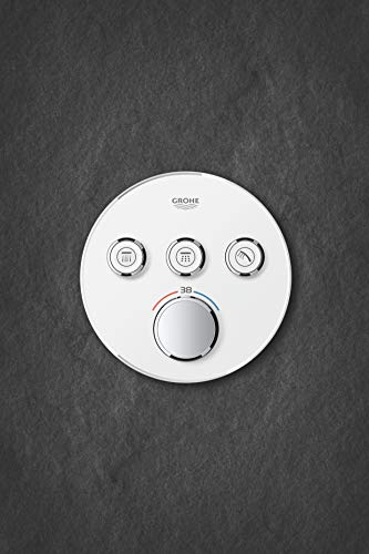 Grohe 29904LS0 Grohtherm Smartcontrol Termostato con cristal blanco, 3 Chorros Regulables, Moon White, Redondo