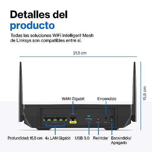 Linksys - Router Mesh WiFi 6E, tribanda Hydray Pro 6E, enrutador inalámbrico de 8 flujos, Banda de 6 GHz, hasta 6.6 Gbps, Cobertura de 250 m², más de 55 Dispositivos