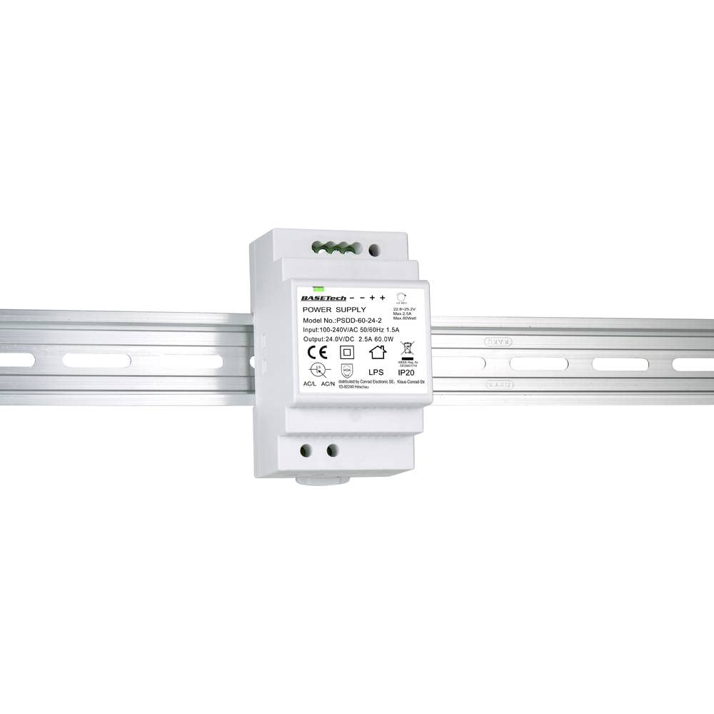 Basetech PSDD-60-24-2 - Fuente de alimentación para Carril DIN (24 V, 2,5 A, 60 W, 2 Unidades)