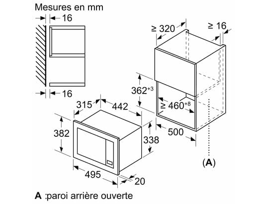 Bosch BFL523MB3F, Serie 2, Microondas, Empotrable, Negro