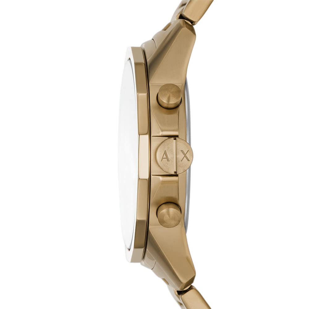 Armani Exchange Reloj Tono Oro para Hombre, Movimiento cronógrafo Cuarzo y Caja 44mm con Correa Acero Inoxidable, Tono Dorado y Crema