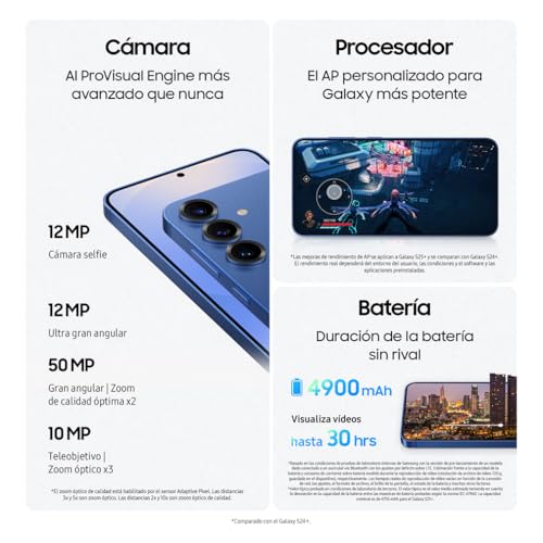 Samsung Galaxy S25+ 256GB Teléfono Móvil con IA, Galaxy AI, 12GB RAM, Cámara 50MP, Dual SIM, IP68, Garantía del Fabricante 3 Años + 1 Año Extra, Color Azul (Versión Española)