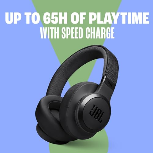 JBL Auriculares inalámbricos circumaurales Live 770 NC, con tecnología Bluetooth y cancelación adaptativa de ruido, hasta 65 horas de reproducción, beige