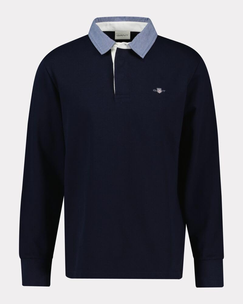 GANT Hombre Polo De Manga Larga Chambray Regular Heavy Rugger, Evening Blue, L