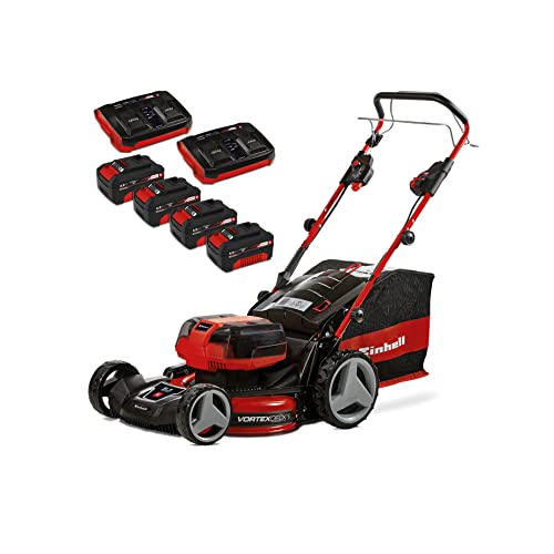 Einhell Cortacésped a batería GE-CM 36/47 S HW Li Kit Power X-Change (36 V, 47 cm ancho de corte, 700 m², autopropulsado, Brushless, función de mulching, con 4x 4,0 Ah baterías, 2x Twincharger)