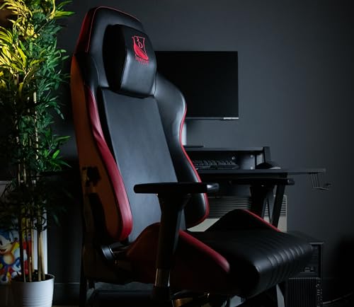 Konix Drakkar Silla de Oficina Gaming Odin - Inclinación del Asiento 160° - Cuero de Poliuretano Liso - Motivo Vikingo - Negro y Rojo