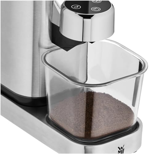 WMF Lumero - Molinillo de café espresso eléctrico, 150 W, botones táctiles LED, 40 grados de molienda, contenedor de harina de café, acero inoxidable Cromargan mate