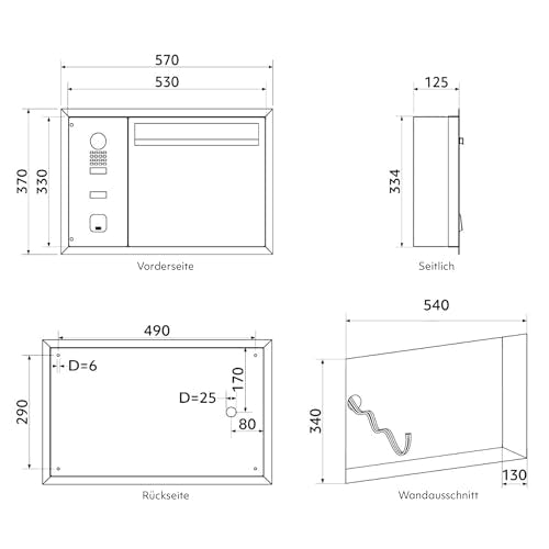 Hello - Buzón con Sistema de videoportero IP DoorBird D1100E y ekey sLine Fingerprint – Buzón Inteligente, Apertura por Dedo, Empotrado, Montaje Empotrado, Acero Inoxidable, Gris Antracita Mate RAL