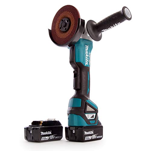 Makita DGA517RTJ - Amoladora angular inalámbrica (18 V, 5,0 Ah, con interruptor de remo, 2 baterías y cargador en MAKPAC, color negro)