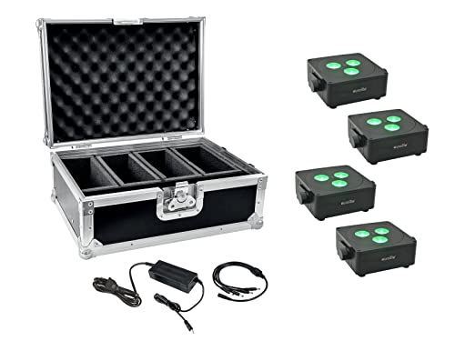EUROLITE Set 4x AKKU IP Flat Light 3 sw + Ladenetzteil + Case (20000858) marca Eurolite