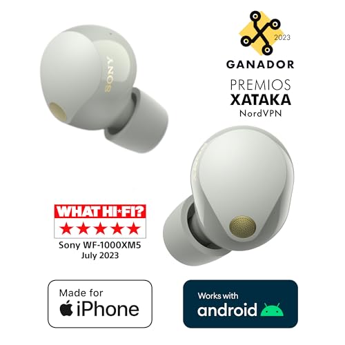 Sony Auriculares inalámbricos con Noise Cancelling WF-1000XM5, Bluetooth, Auriculares in-Ear, micrófono, hasta 24 Horas de batería, Carga rápida, IPX4, Alexa y Google Assitant, iOS y Android - Plata