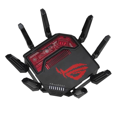 ASUS ROG Rapture GT-BE19000 - Router Gaming WiFi 7 tribanda (802.11be), 320 MHz y 4096-QAM, MLO, Dos Puertos 10G, AI WAN, Gaming Network, Aura RGB, AiMesh, Seguridad de Red, VPN, Guest Network Pro