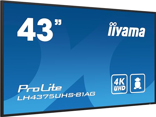 iiyama Prolite LH4375UHS-B1AG Pantalla Digital IPS LED 4K UHD HDMI DP in/out USB2.0 RS-232c RJ45 Reproductor Multimedia Android OS WiFi SDM-S Micro-SD 24/7 Negro 108cm 42,5"