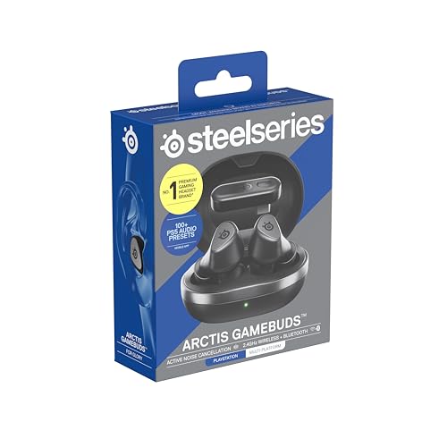 Steelseries Arctis GameBuds™ para Playstation - Auriculares inalámbricos para Juegos - 2,4 GHz + BT5.3 - Modo ANC/Transparencia - Resistencia al Agua IP55-40 Horas de autonomía - Carga inalámbrica