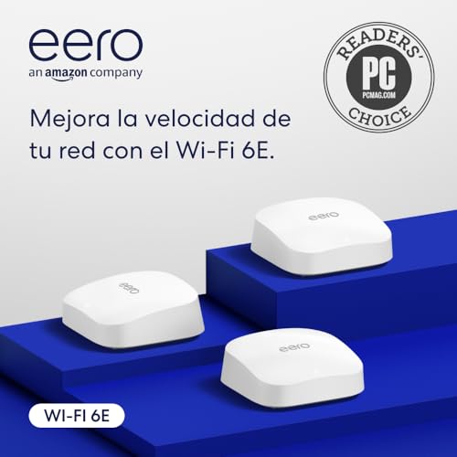 Router wifi de malla eero Pro 6E de Amazon | Con Ethernet de 2,5 Gb/s, 560 m2 de cobertura y capacidad para más de 100 dispositivos, para streaming, trabajo y videojuegos | pack de 3, modelo de 2022