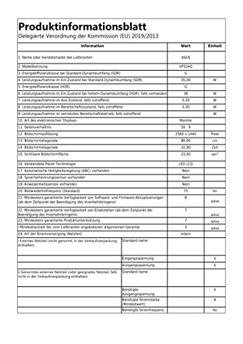 ASUS VP32AQ - Monitor Eye Care de 32" WQHD (2560x1440, IPS, 100% sRGB, HDR-10, 75Hz, Adaptive-Sync/FreeSync, DisplayPort, HDMI, Antiparpadeo, Filtro de luz azul, HDR10) Negro