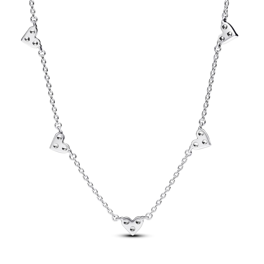 Pandora Timeless Collar con diseño de corazones de plata de ley con circonitas cúbicas transparentes