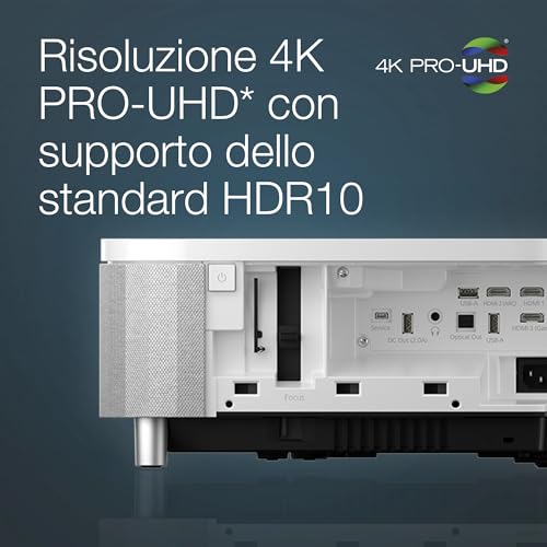 Epson EH-LS800W - Proyector láser Pro-UHD 4K 16:9, óptica Ultra Corta EpiqVision, Smart Android TV, 4000 lúmenes, Bluetooth/HDMI/USB/WLAN, Chromecast, sorround 3D Yamaha, Proyección máx. 150" Blanco