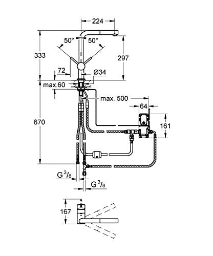 Grohe Minta Touch - Grifo de cocina monomando, caño alto en L, caño giratorio de 360°, cabezal extraíble hacia fuera (31360001)