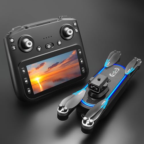 Drone con Cámara 1080P, Cámara Drone con Pantalla LCD 4.5", 2 Baterías, Motor sin Balanza, Posicionamiento a Flujo óptico, Drone FPV RC Quadricopter para Principiantes