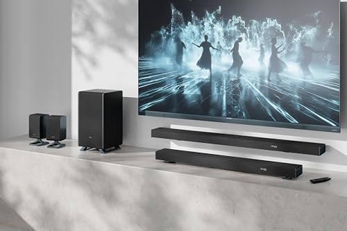 SHARP HT-SBW55121BK Soundbar 5.1.2 Dolby Atmos/DTS:X con subwoofer inalámbrico para un Sonido Envolvente 3D, Potencia máxima de 650W. Compatibles con Altavoces Traseros HT-SPR52021(BK)