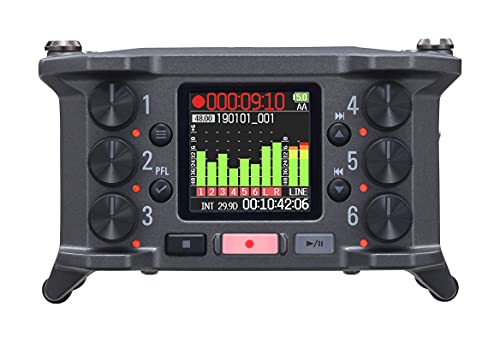 Zoom F6 Grabadora profesional de campo, grabación a 32 bits con coma flotante, 6 canales, convertidores Dual AD, 6 entradas XLR con bloqueo, timecode, modo Ambisonics, alimentado por pilas/batería