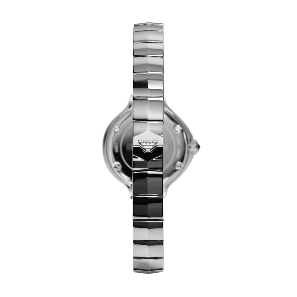 Emporio Armani Swiss Reloj de mujer, movimiento de dos manecillas, caja de acero inoxidable plateado de 26 mm con correa de acero inoxidable, ARS8013, Tono plata y gris