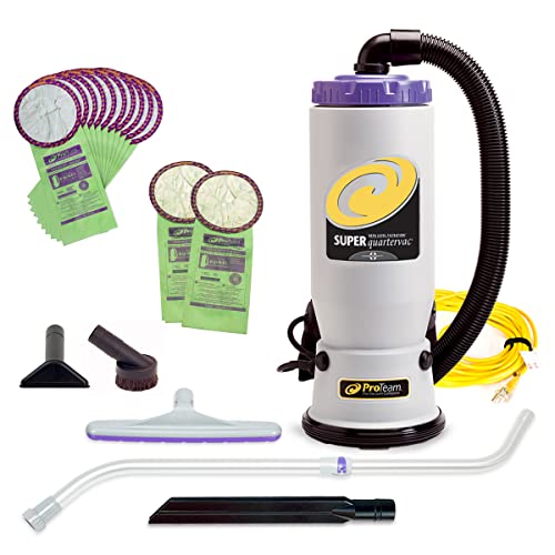 ProTeam Super QuarterVac Aspirador de Mochila Comercial con filtración HEPA de Medios-Longitud ajustable-12 Bolsas de Filtro adicionales, Gris
