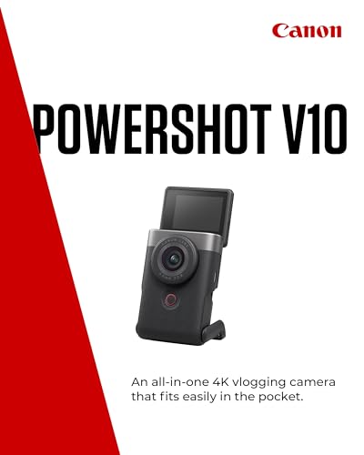 Canon Powershot V10 Vlogging Kit + Accesorios, Cámara Vlogging y Streaming, Sensor 1" 20,9 MP, Vídeo 4K, Objetivo 19mm, Conectividad WiFi, Bluetooth y USB-C, Pantalla Táctil Ángulo Variable, Silver