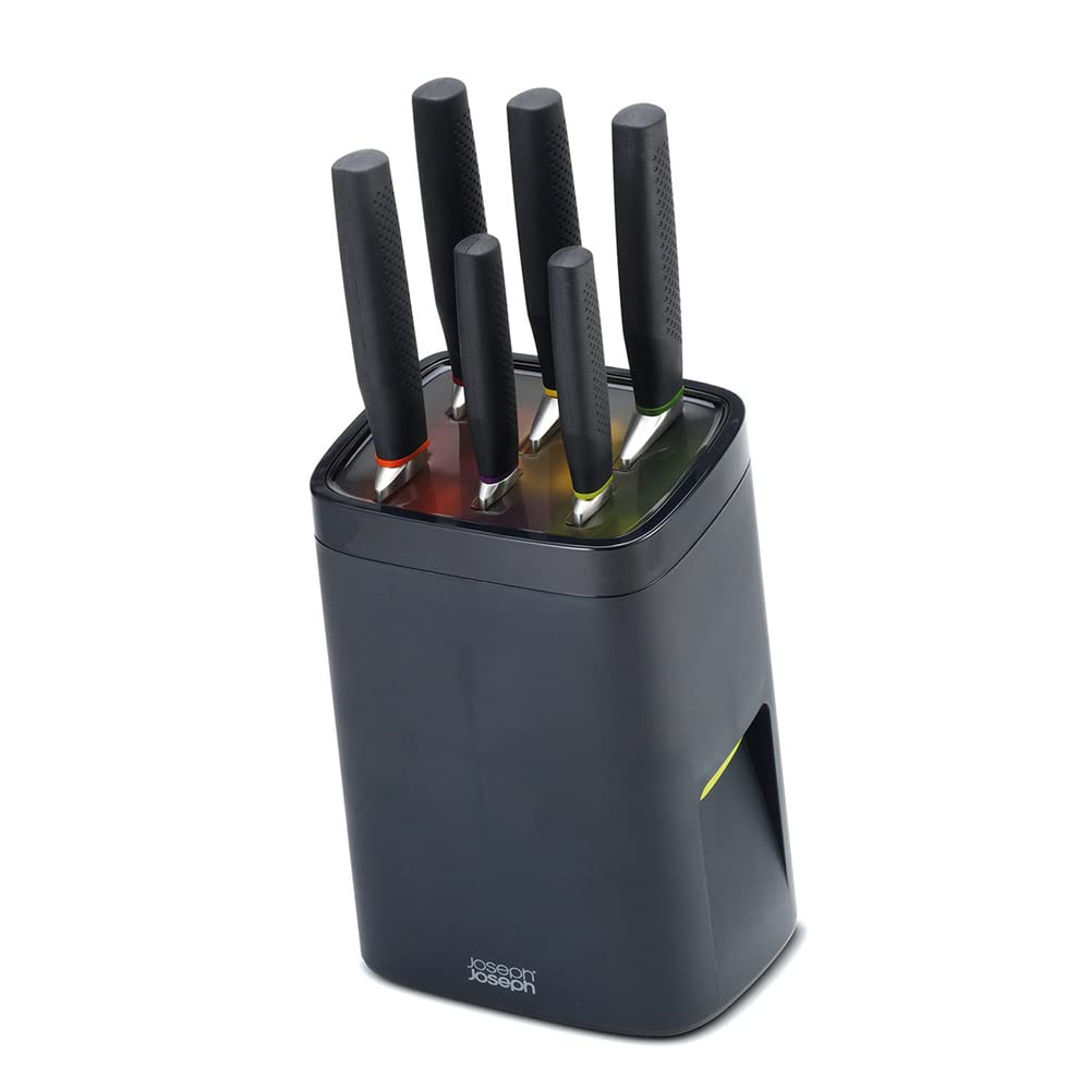 Joseph Joseph LockBlock, Bloque de Cuchillos con cierre automático y 6 cuchillos de acero inoxidable, negro