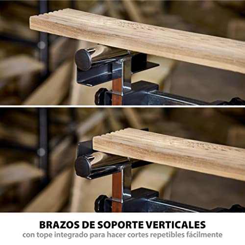 Evolution Power Tools Soporte de sierra ingletadora Plus + Universal - compatible con Evolution Makita DeWalt Bosch Ryobi Einhell y Metabo, ruedas grandes, soporta 300 kg de peso y 4 m de longitud