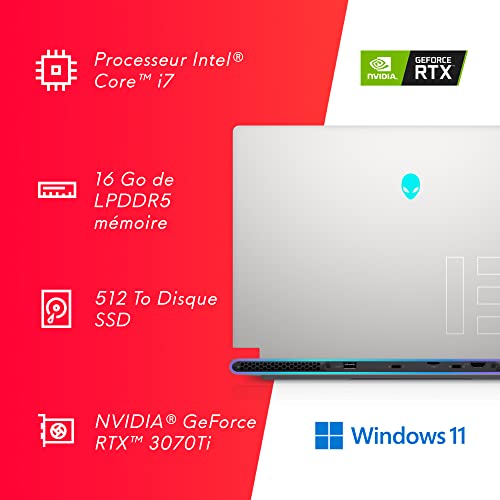Dell Alienware x15 R2 Intel Core i7-12700H Portable Gaming 15.6" QHD Lunar Light 16GB RAM SSD 512GB NVIDIA GeForce RTX 3070 Ti Win 11H Advanced Alienware AlienFX Teclado