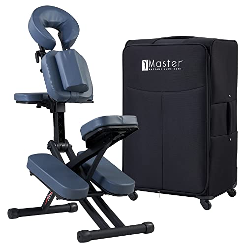Master Massage Silla de Masaje Plegable Profesional, de Aluminio, Ajustable, Ligera, con cojín Musical, Funda de Transporte Bluetooth, Azul, Talla única
