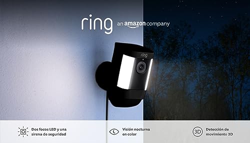 Ring cámara Pro con luces y enchufe (Spotlight Cam Pro Plug-In) | Cámara exterior con vídeo 2K, Ring Vision, detección de movimiento 3D (alternativa al CCTV) | 30 días de prueba gratuita de Ring Home