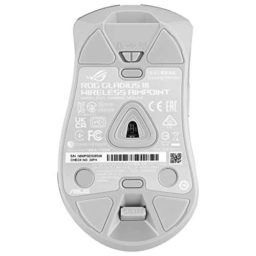 ASUS ROG Gladius III Wireless AimPoint - Ratón Gaming (Conectividad Triple 2.4GHz, Bluetooth, USB, 36000 dpi, 6 Botones programables, ROG SpeedNova, interruptores Intercambiables, Paracord), Blanco