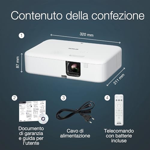 Epson CO-FH02, Proyector Full HD, 3000 lúmenes, Android TV, Lámpara Larga Duración: 12000 Horas, Altavoz Integrado y Tecnología 3LCD