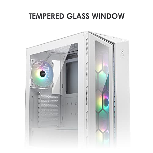 MSI MPG GUNGNIR 110R White - Carcasa Premium para PC para Juegos de Torre Media - Panel Lateral de Vidrio Templado - Ventiladores ARGB de 120 mm - Soporte de refrigeración líquida con radiador de