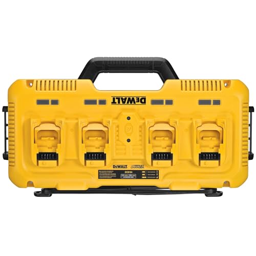 DEWALT DCB104-QW - Cargador rápido de cuatro sistemas, 18V incluyendo baterías XR Flexvolt, carga simultánea de 4 baterías, con indicador LED.