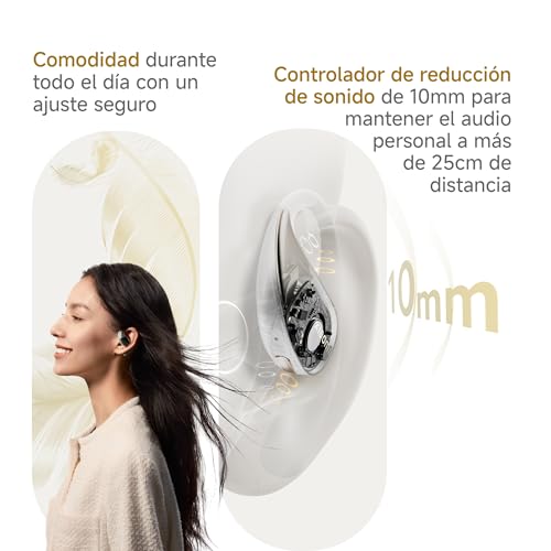 XIAOMI OpenWear Stereo - Auriculares inalámbricos, cancelación de Ruido, Driver dinámico, Doble micrófono, 7.5 Horas de autonomía y 38,5 Horas con el Estuche de Carga, Beige (Versión ES)