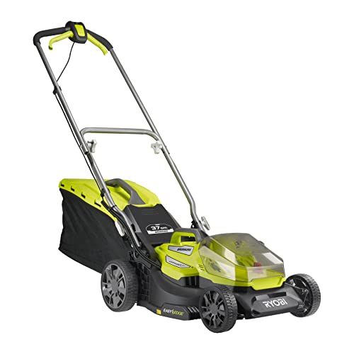 RYOBI Cortacésped Inalámbrico 18V One+ Ancho 37cm, 6 Alturas, EasyEdge y Mulching – Batería 4.0Ah, Cargador y Recogedor 45L
