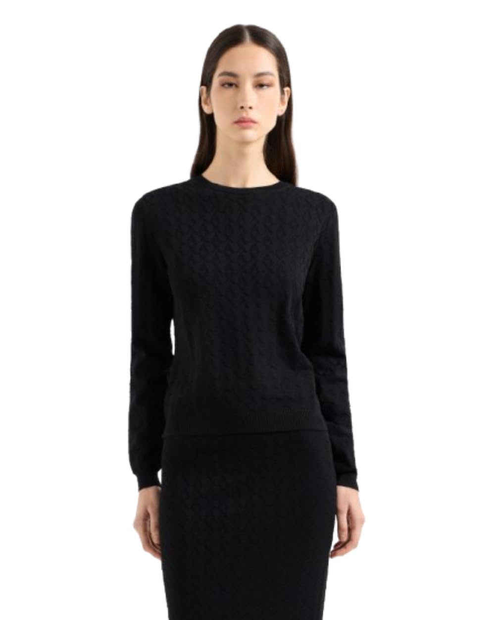 Armani Exchange Allover Monogram Logo Longsleeve Knit Top Suéter, Negro, M para Mujer