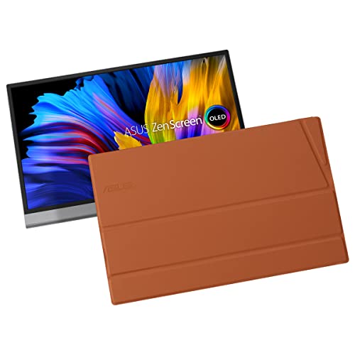 ASUS ZenScreen OLED MQ13AH - Monitor portátil de 13,3 Pulgadas (FHD (1920 x 1080), 100% DCI-P3, 1 ms, Delta E < 2, HDR-10, USB-C, Mini HDMI, Smart Case, antiparpadeo, Baja luz Azul, Negro