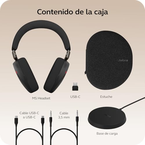 Jabra Evolve3 85 Auriculares Over-Ear Bluetooth Inalámbricos con Micrófono y Base Carga para Trabajo, USB-C, IA Llamadas, ANC Adaptativa, 25h Batería, MS Teams Certificado, Negro